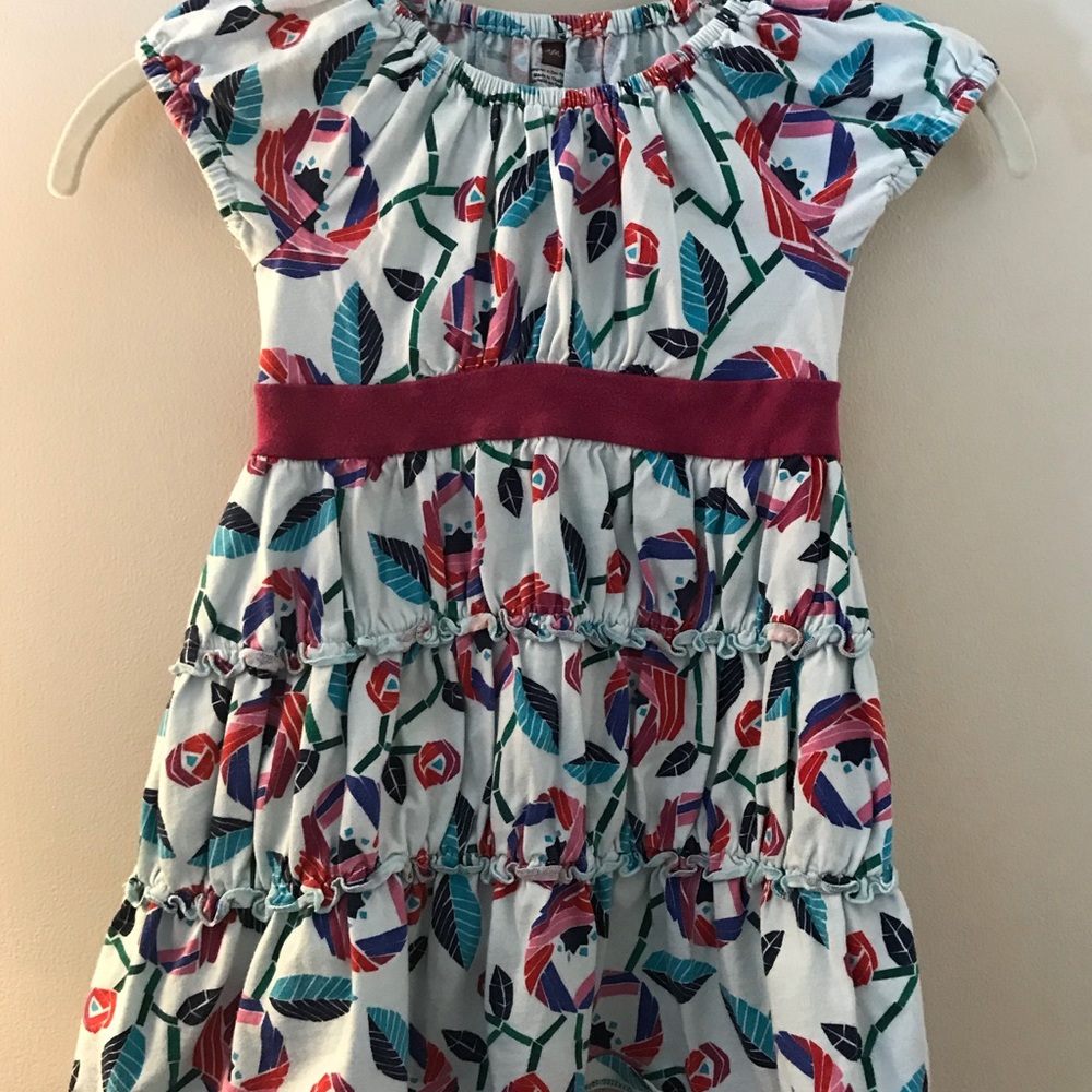 Tea Mosaic Rose tiered ruffle twirl dress size 2